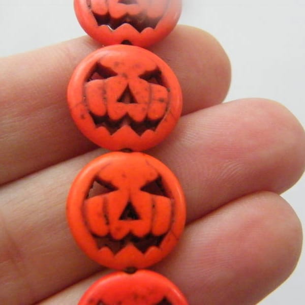 26 Orange pumpkin jack o lantern 15mm Halloween beads SK1