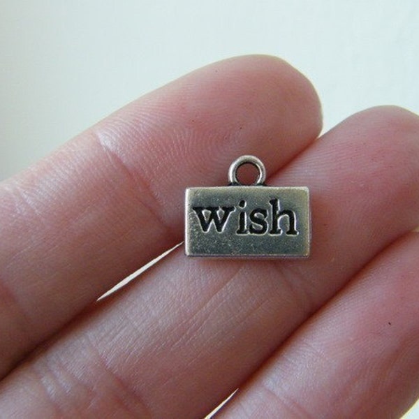 10 WISH charms antique silver tone M260