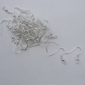 BULK 200 Earring hooks 18mm with ball and wire silver plated tone image 4