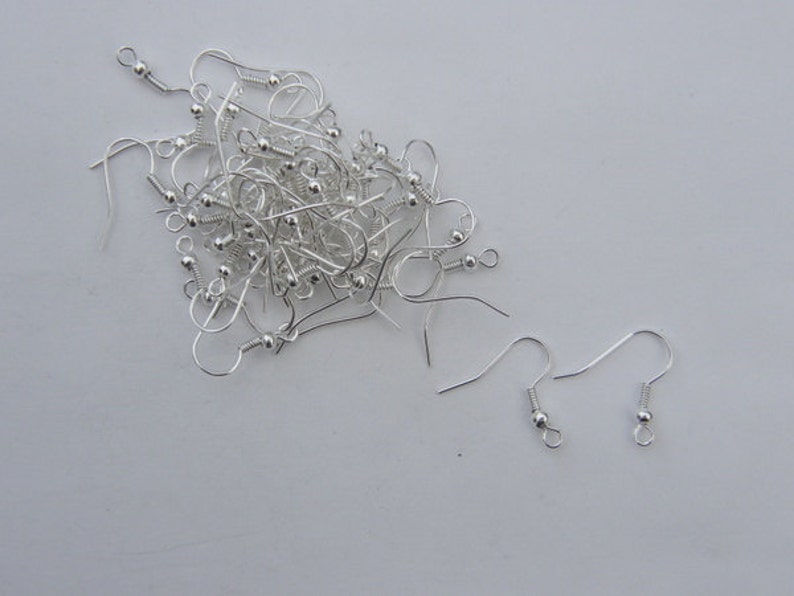 BULK 200 Earring hooks 18mm with ball and wire silver plated tone image 4
