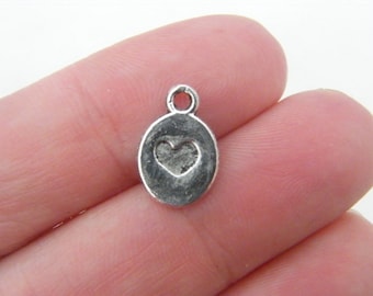 14 Heart charms antique silver tone H40