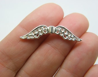 BULK 50 Angel wing spacer beads silver plated tone AW22