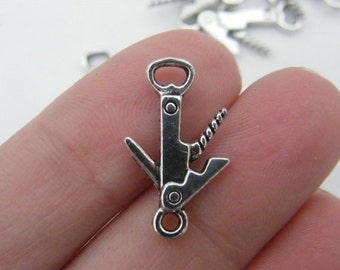 BULK 50 Bottle opener corkscrew charms antique silver tone FD7