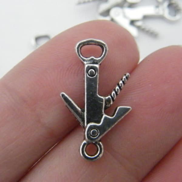 BULK 50 Bottle opener charms antique silver tone FD7