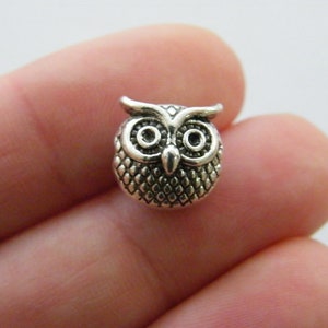 8 Owl  spacer bead charms antique silver tone B205