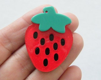 4 Beautiful Strawberry pendants red black green resin FD549