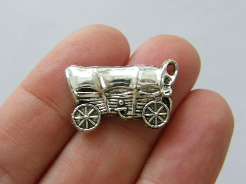 Silver Antique Wagon Charms, Silver Charms, Western Charms, 1 Charm, Made in The U.S. Jewelry Making Supplies, Beading Supplies