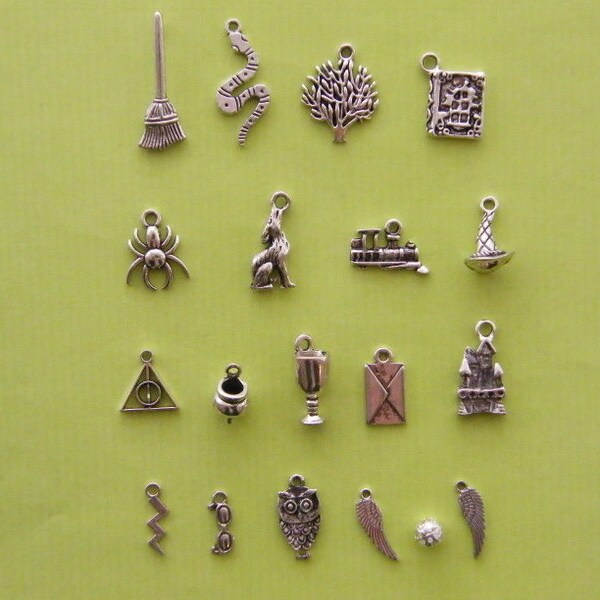 The Ultimate Wizard Charms Collection - 19 antique silver tone charms