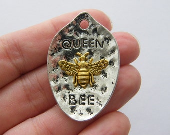 BULK 10 Königin Biene Charms Antik Silber Ton und Gold M480