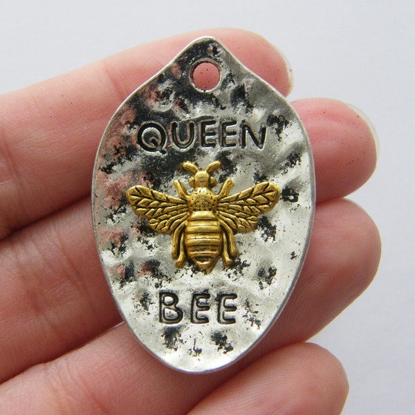 BULK 10 Queen bee charms antique silver tone and gold M480