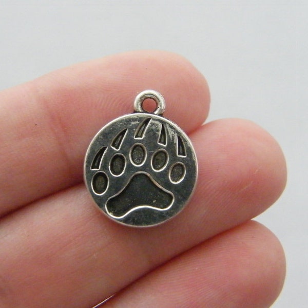 8 Bear paw print charms antique silver tone A470