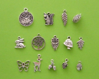 The Woodland Collection - 14 different antique silver tone charms