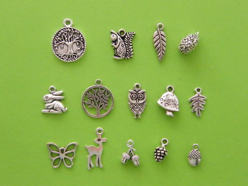 The Woodland Collection - 14 different antique silver tone charms