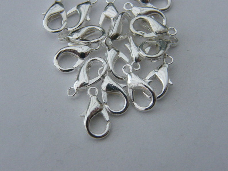 BULK 100 Lobster clasps 12mm silver plated LC1 image 4