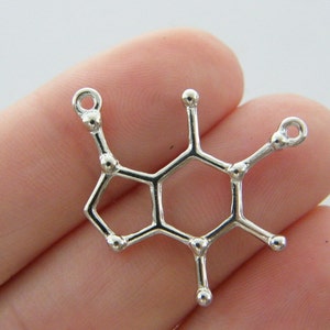 6 Caffeine molecule connector charms silver tone MD63