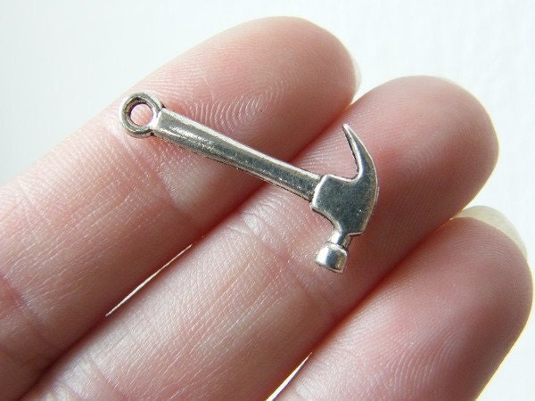 20pcs Hammer Charms Double Sided Tool Charms Antique Silver Tone 30x16mm cf0268