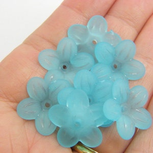 50 Blue frosted flower bead caps acrylic FS211