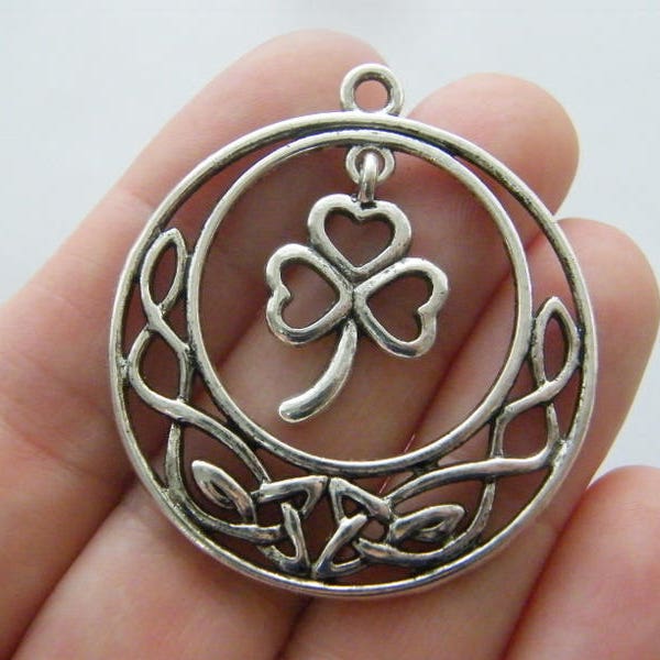 2 Celtic knot shamrock charms antique silver tone R147