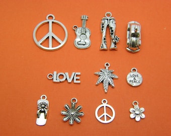 The Hippie Peace Charm Collection - 11 different antique silver tone charms