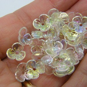 100 Flower bead caps transparent AB acrylic FS55