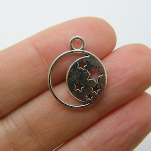 24 Moon crescent stars charms antique silver tone M207