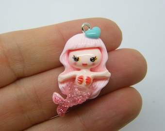 16 Mermaid charms pink resin FF398