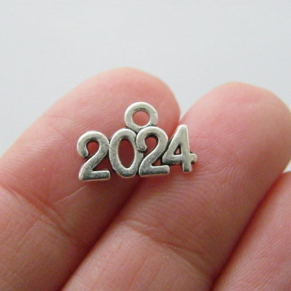 10 2024 year charms antique silver tone P503