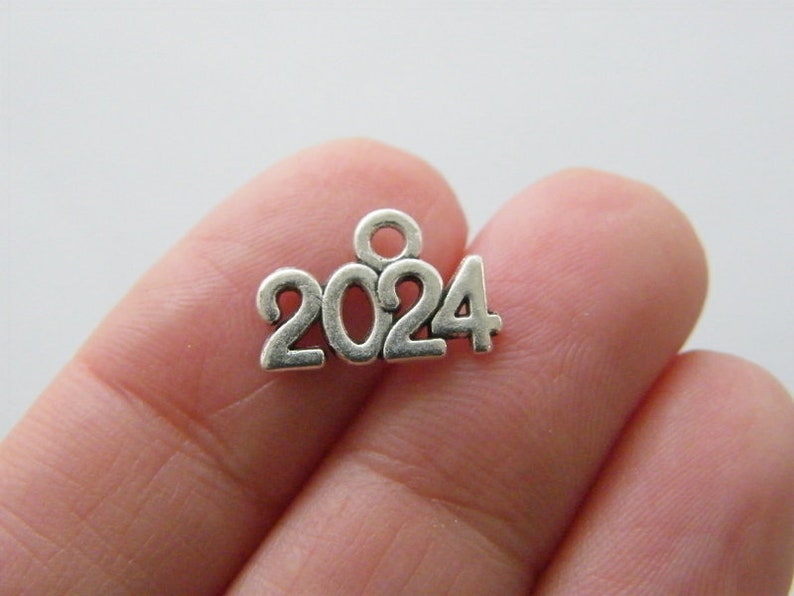 10 2024 year charms antique silver tone P503 image 1