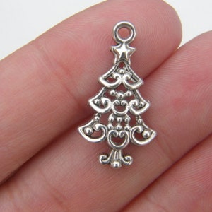 BULK 50 Christmas tree charms antique silver tone CT12