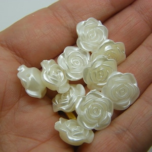 50 Rose flower beads silvery golden pearl acrylic BB444