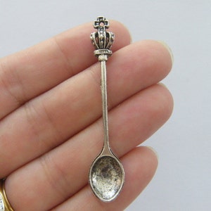 BULK 20 Crown spoon pendants antique silver tone FD78