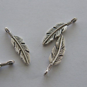 10 Feather charms antique silver tone B213 image 3