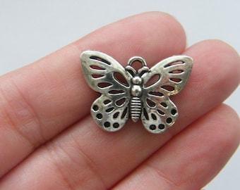 5 Butterfly charms antique silver tone A354