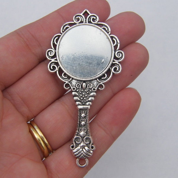 1 Enorme espejo colgante antiguo tono plata P292