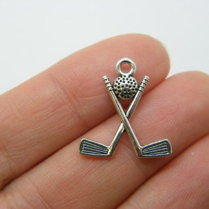 BULK 50 Golf clubs and ball charms antique silver tone SP66