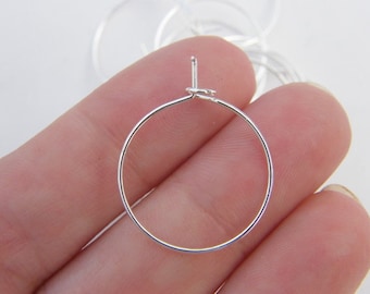 BULK  100 Wine glass charm hoops 25 x 20mm silver plated brass FS43