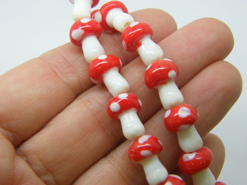 Lampwork Mushroom Beads Glass Mushrooms Mushroom Beads Amanita Beads Glass  Amanita 