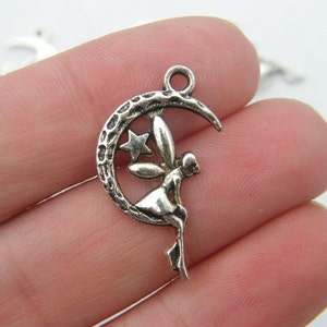 8 Fairy moon charms antique silver tone FB20