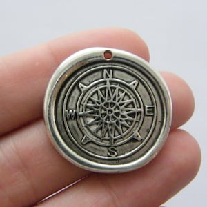 4 Gewachste Siegel Kompass Charms antikes Silber Ton FF25