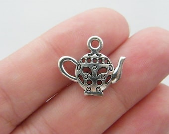 12 Teapot charms antique silver tone FD56