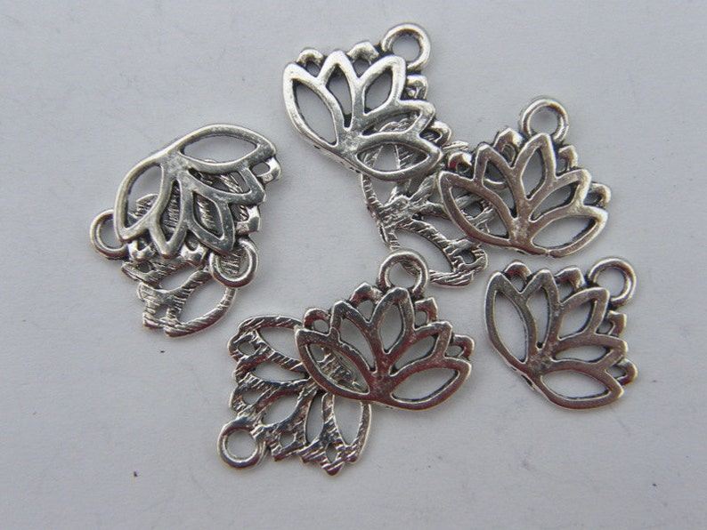 10 Lotus flower charms antique silver tone F12 image 2