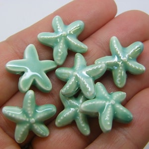 8 Starfish beads blue green ceramic FF301
