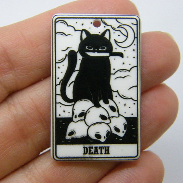 2 Death cat tarot card Halloween pendant black white acrylic HC1152