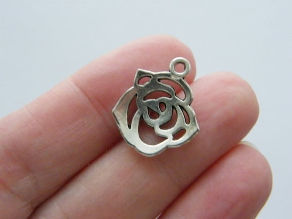 BULK 5 Rose flower charms silver tone F199