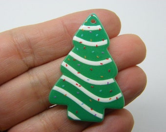 2 Christmas tree pendants white green acrylic CT193