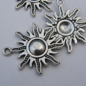 6 Sun pendants antique silver tone S63 image 4