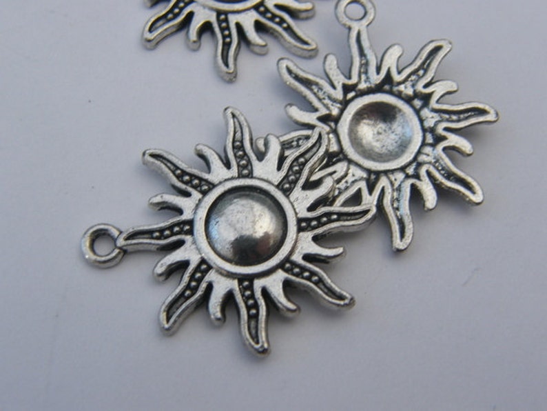 6 Sun pendants antique silver tone S63 image 4