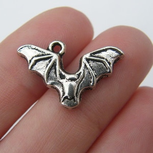 12 Bat charms antique silver tone HC92