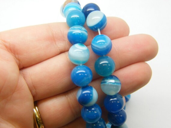 35 Agate Assorted Royal Blue White 10mm Beads B272 Etsy Ireland