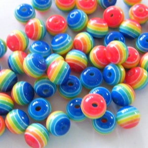 50 Striped rainbow resin 8mm beads AB130 image 4